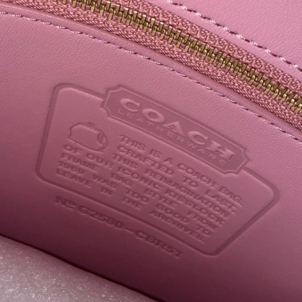 Coach Pink Leather Frame-Top Shoulder Bag with Gold Hardware